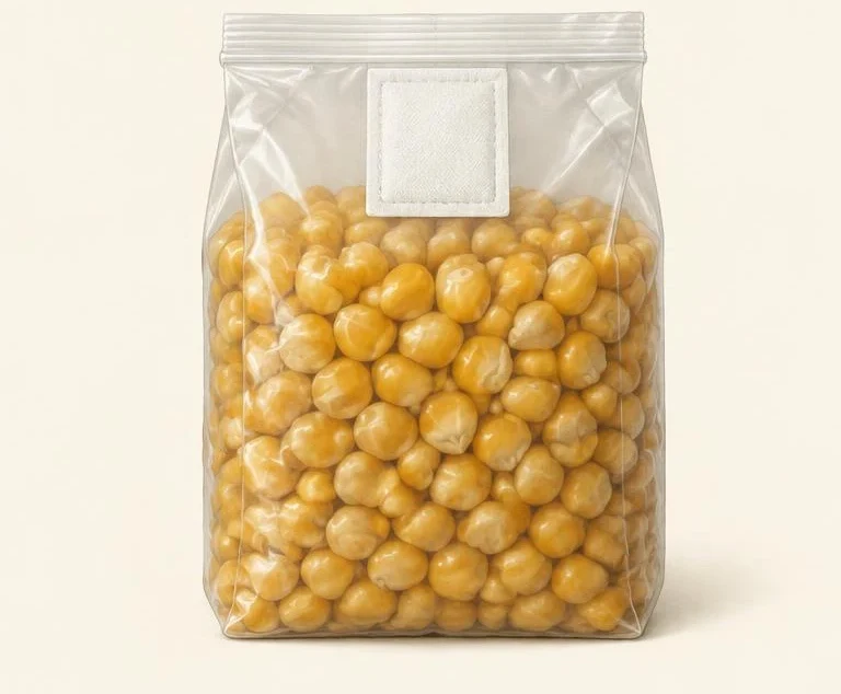 Prepared golden popcorn grain in a sealed filter-patch grow bag