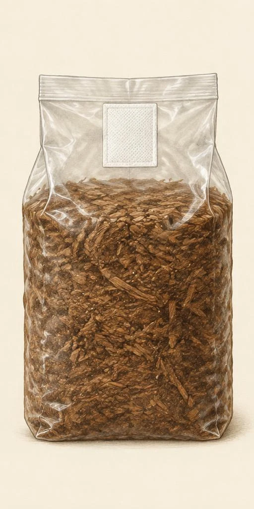 Filter-patch bag containing prepared brown woody substrate